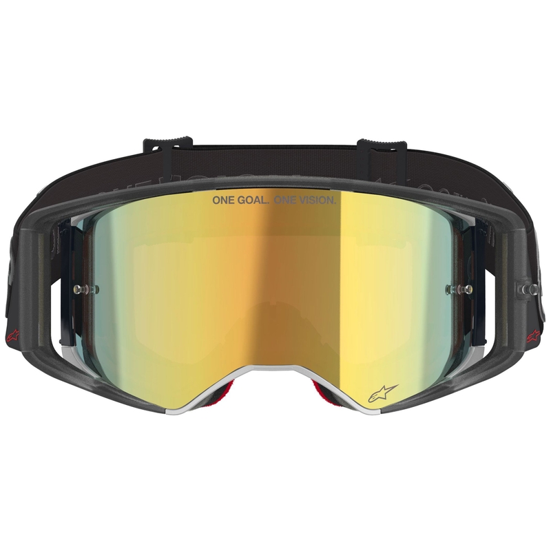 Motokrosové okuliare Alpinestars Supertech Vision Vista čierne so zrkadlovým zlatým priezorom