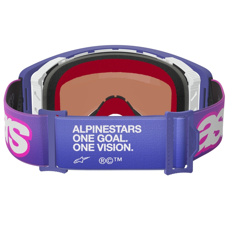 Motokrosové okuliare Alpinestars Supertech Vision Vista fialovo-fluorescenčno ružové so zrkadlovým modrým priezorom