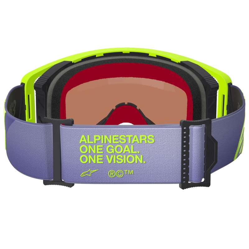 Motokrosové okuliare Alpinestars Supertech Vision Corp fialovo-žlté so zrkadlovým strieborným zorníkom