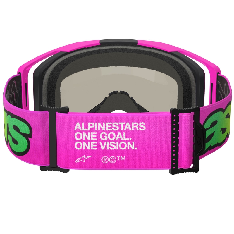 Motokrosové okuliare Alpinestars Vision 8 Vista fluorescenčno ružovo-fluorescenčno žlto-zelené so zrkadlovým modrým priezorom