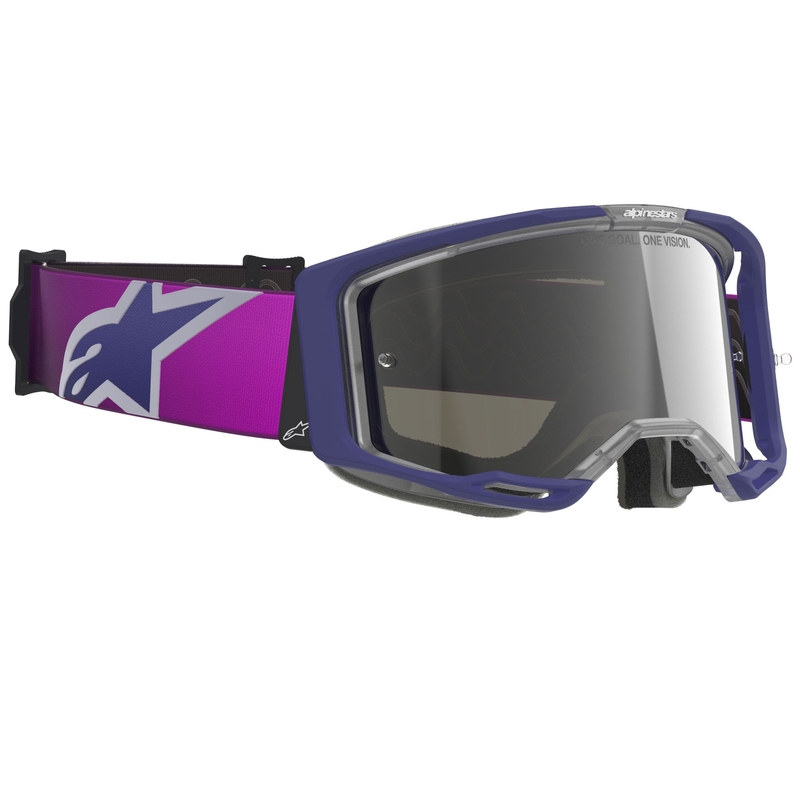 Motokrosové okuliare Alpinestars Vision 8 Corp fialovo-číre so zrkadlovým strieborným priezorom