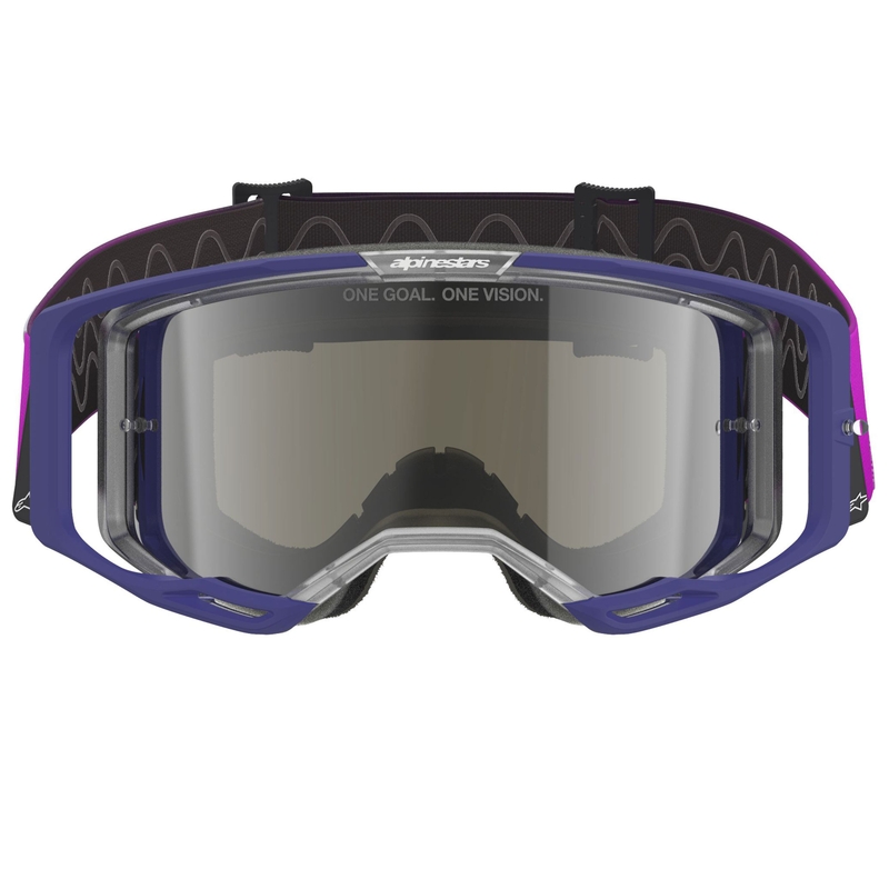 Motokrosové okuliare Alpinestars Vision 8 Corp fialovo-číre so zrkadlovým strieborným priezorom