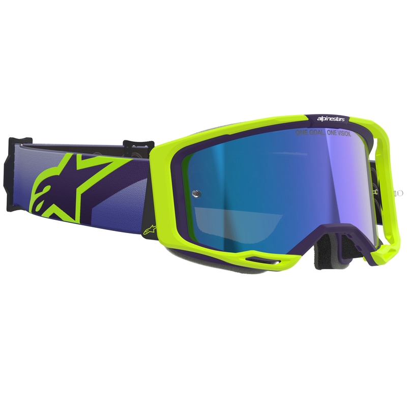Motokrosové okuliare Alpinestars Vision 8 Corp fluo žlto-fialové so zrkadlovým modrým zorníkom