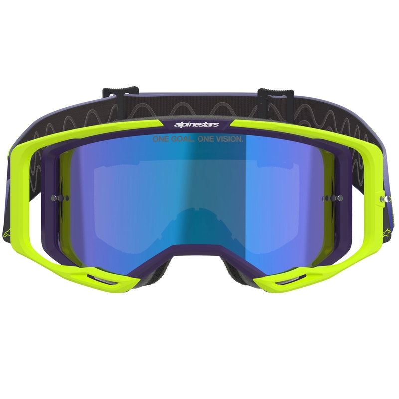 Motokrosové okuliare Alpinestars Vision 8 Corp fluo žlto-fialové so zrkadlovým modrým zorníkom