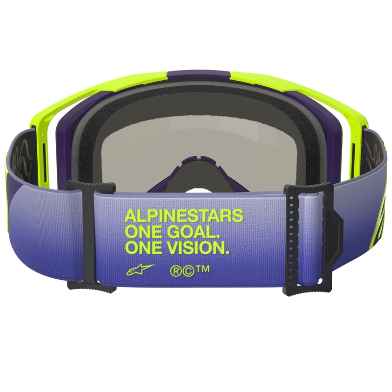 Motokrosové okuliare Alpinestars Vision 8 Corp fluo žlto-fialové so zrkadlovým modrým zorníkom