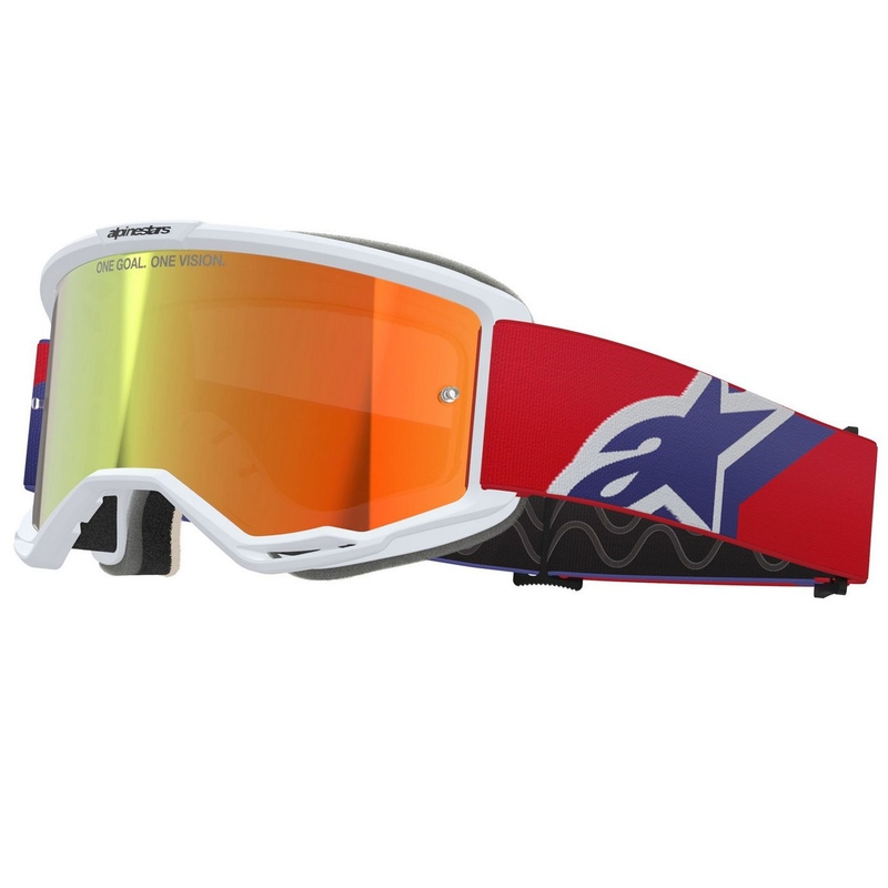 Motokrosové okuliare Alpinestars Vision 5 Corp bielo-modro-červené so zrkadlovým červeným priezorom