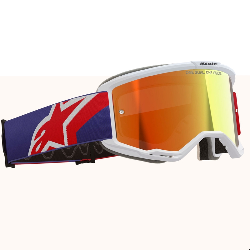 Motokrosové okuliare Alpinestars Vision 5 Corp bielo-modro-červené so zrkadlovým červeným priezorom