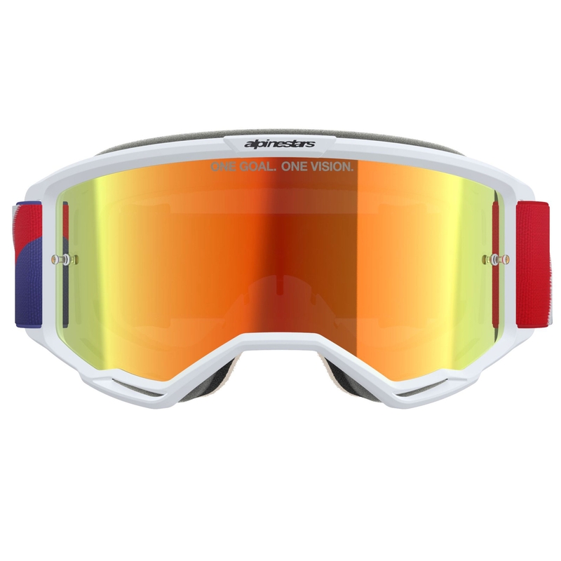 Motokrosové okuliare Alpinestars Vision 5 Corp bielo-modro-červené so zrkadlovým červeným priezorom