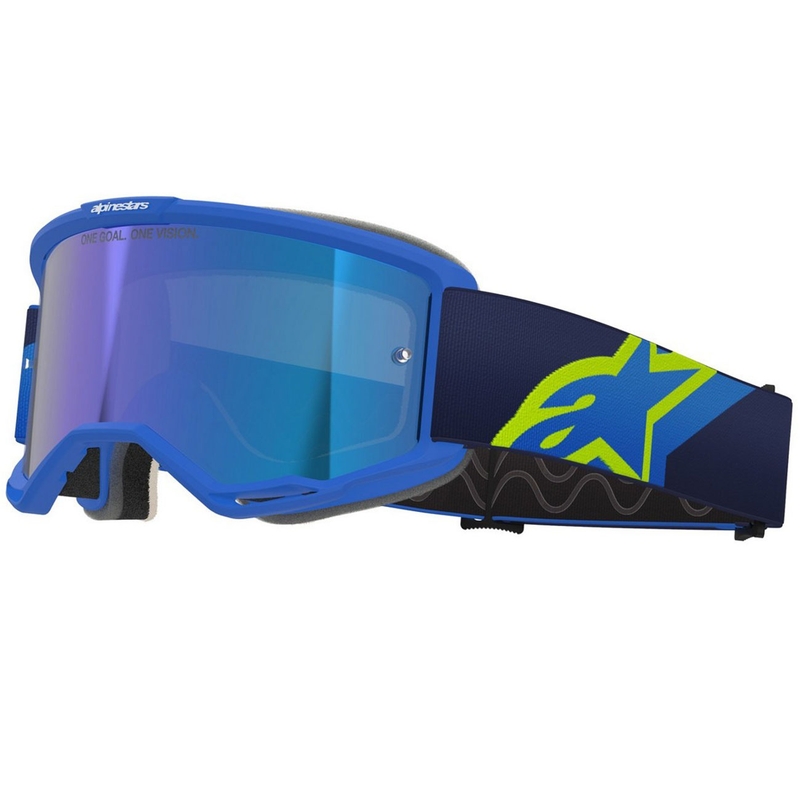 Motokrosové okuliare Alpinestars Vision 5 Corp modro-fluorescenčno žlto-čierne so zrkadlovým modrým priezorom