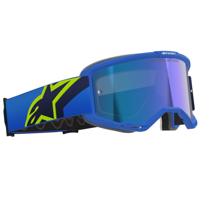 Motokrosové okuliare Alpinestars Vision 5 Corp modro-fluorescenčno žlto-čierne so zrkadlovým modrým priezorom