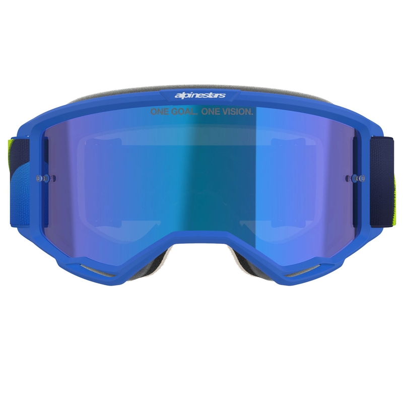 Motokrosové okuliare Alpinestars Vision 5 Corp modro-fluorescenčno žlto-čierne so zrkadlovým modrým priezorom