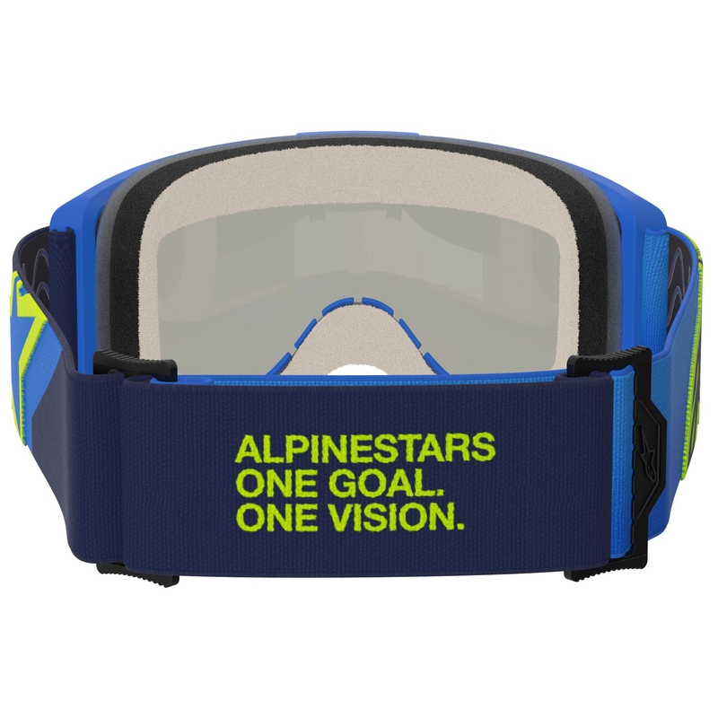Motokrosové okuliare Alpinestars Vision 5 Corp modro-fluorescenčno žlto-čierne so zrkadlovým modrým priezorom