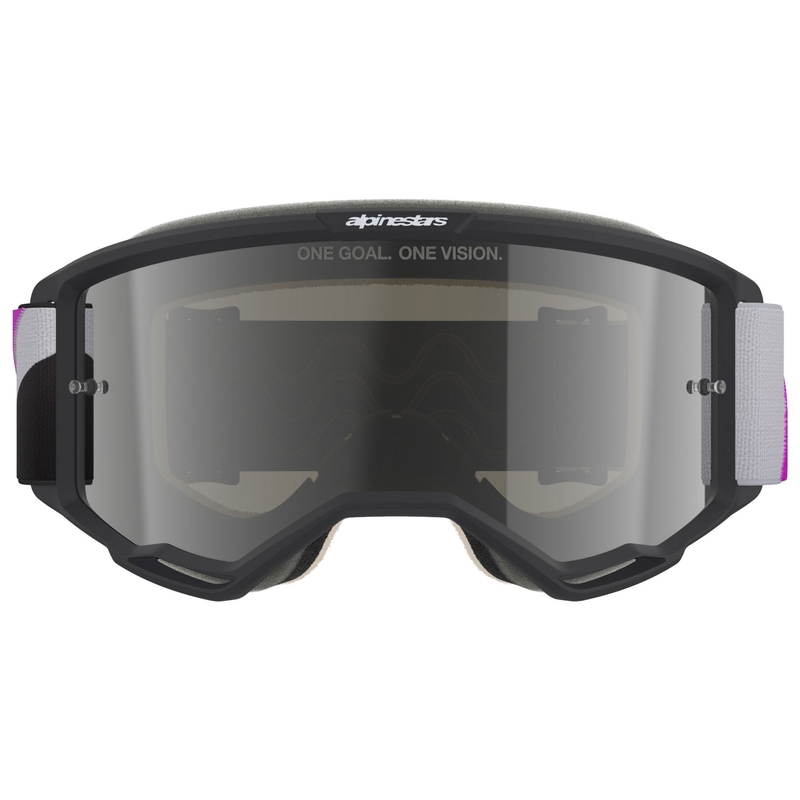Motokrosové okuliare Alpinestars Vision 5 Corp čierno-šedo-fialovo-biele so zrkadlovým strieborným priezorom