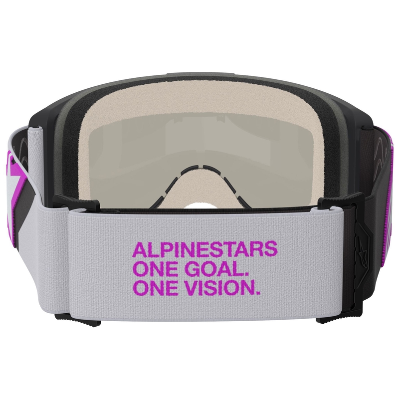Motokrosové okuliare Alpinestars Vision 5 Corp čierno-šedo-fialovo-biele so zrkadlovým strieborným priezorom