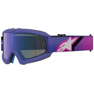 Detské motokrosové okuliare Alpinestars Vision Youth Corp fialovo-fluo ružové so zrkadlovým modrým zorníkom