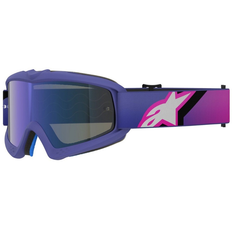 Detské motokrosové okuliare Alpinestars Vision Youth Corp fialovo-fluorescenčno ružové so zrkadlovým modrým priezorom