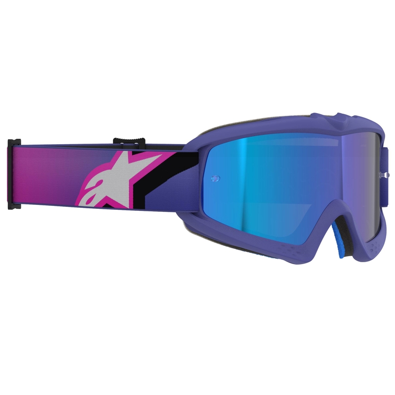 Detské motokrosové okuliare Alpinestars Vision Youth Corp fialovo-fluorescenčno ružové so zrkadlovým modrým priezorom