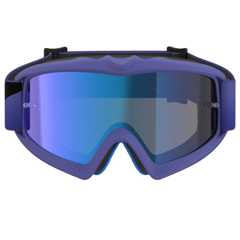Detské motokrosové okuliare Alpinestars Vision Youth Corp fialovo-fluorescenčno ružové so zrkadlovým modrým priezorom