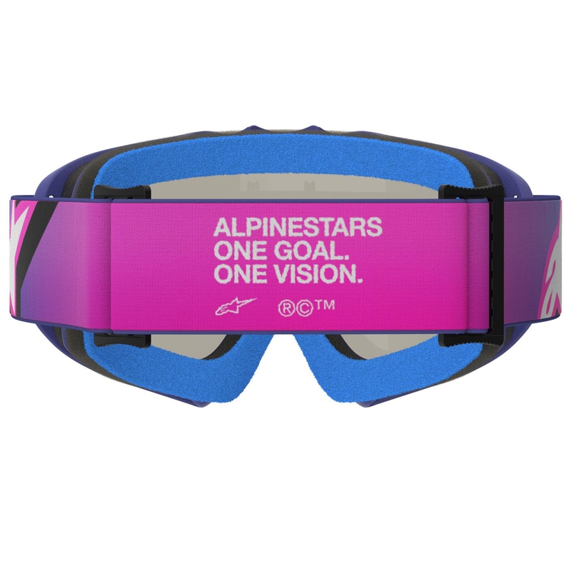 Detské motokrosové okuliare Alpinestars Vision Youth Corp fialovo-fluorescenčno ružové so zrkadlovým modrým priezorom