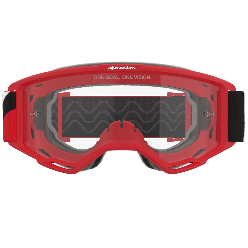 Motokrosové okuliare Alpinestars Vision OTG červeno-čierno-biele s čírym priezorom
