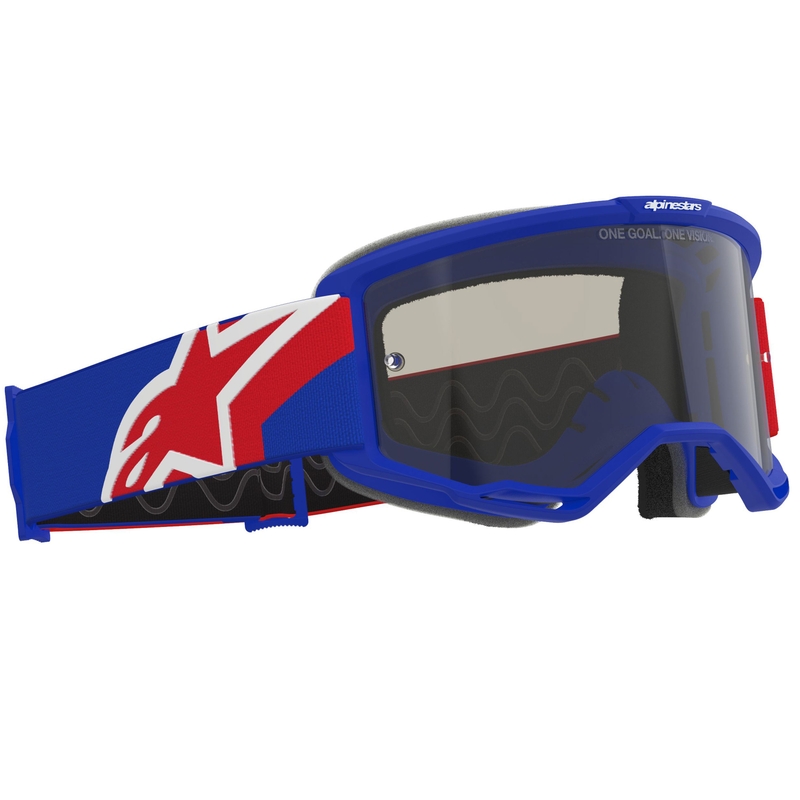 Motokrosové okuliare Alpinestars Vision Sand modro-červeno-biele s tmavým priezorom