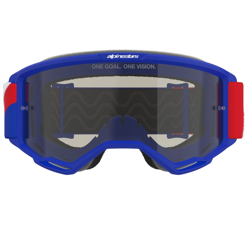 Motokrosové okuliare Alpinestars Vision Sand modro-červeno-biele s tmavým priezorom