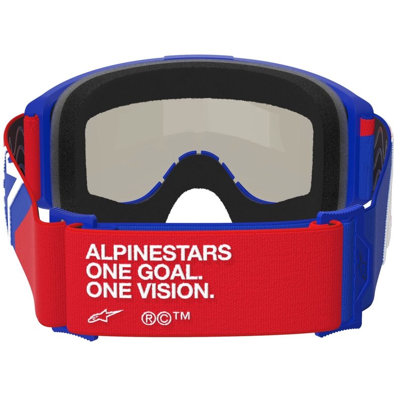 Motokrosové okuliare Alpinestars Vision Sand modro-červeno-biele s tmavým priezorom