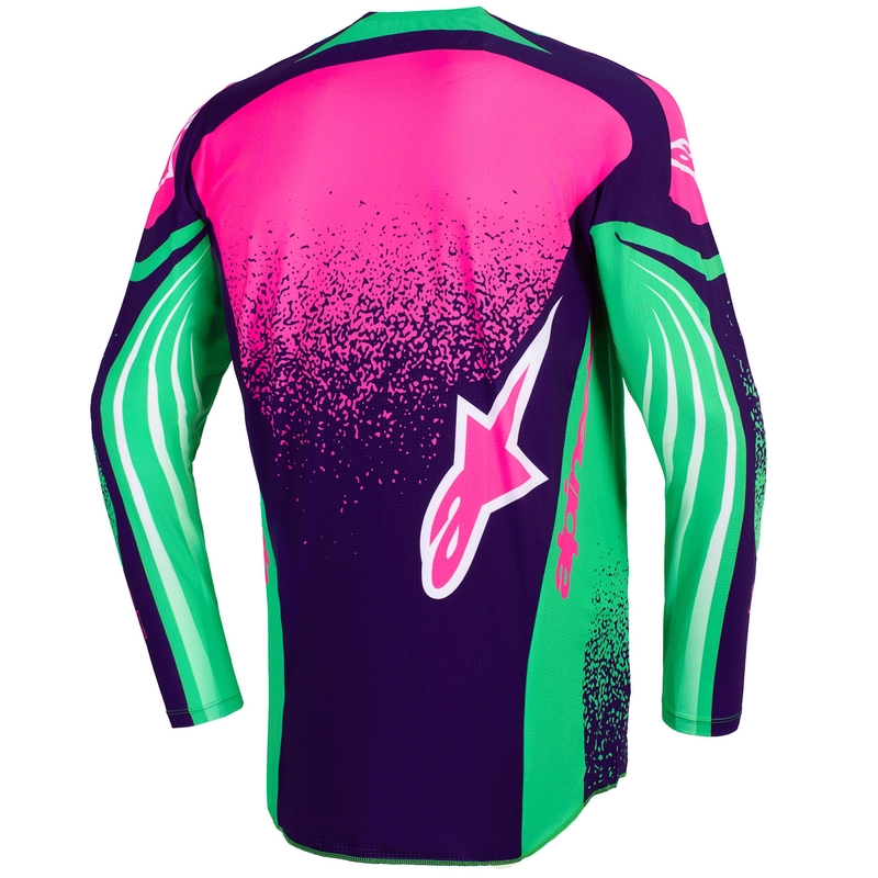 Motokrosový dres Alpinestars Techstar Nomur tmavo fialovo-zeleno-fluorescenčno ružový