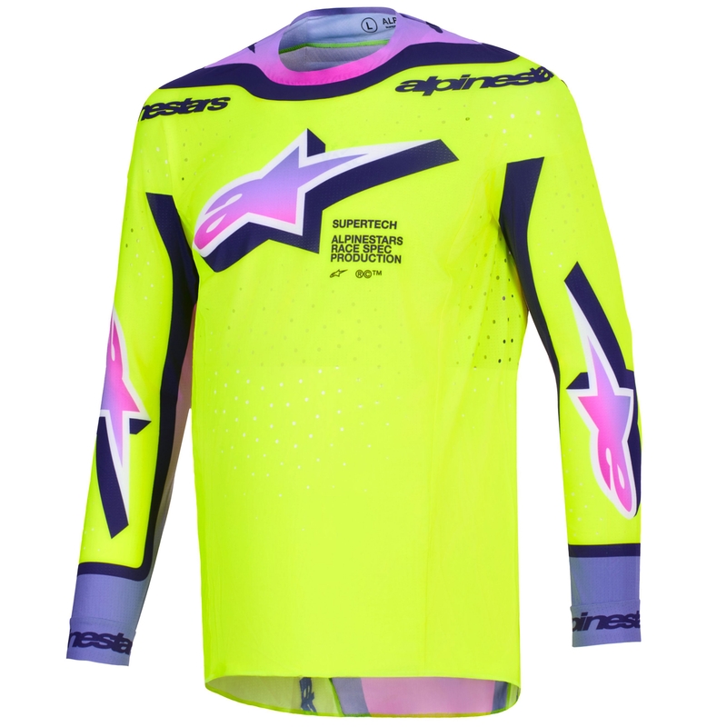 Motokrosový dres Alpinestars Supertech Vista fluo žlto-fialovo-čierny