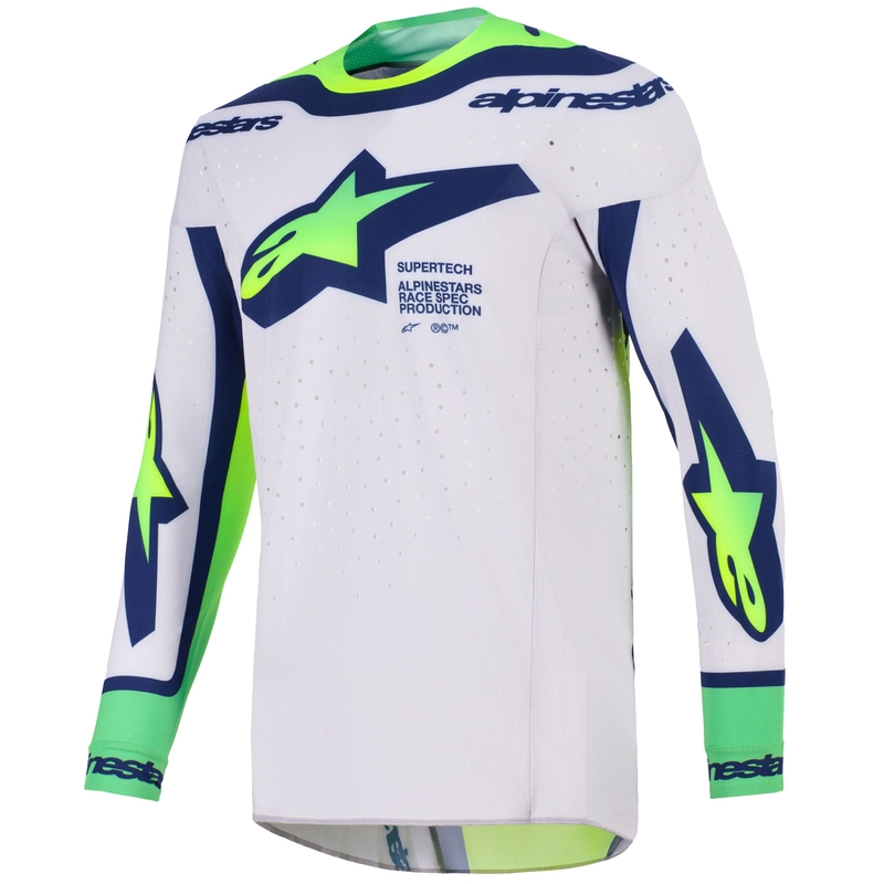Motokrosový dres Alpinestars Supertech Vista svetlo šedo-fluorescenčno žlto-zeleno-modro-ružový