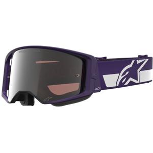Motokrosové okuliare Alpinestars Supertech Vision Hunta96 XXV fialovo-biele so zrkadlovo strieborným plexi