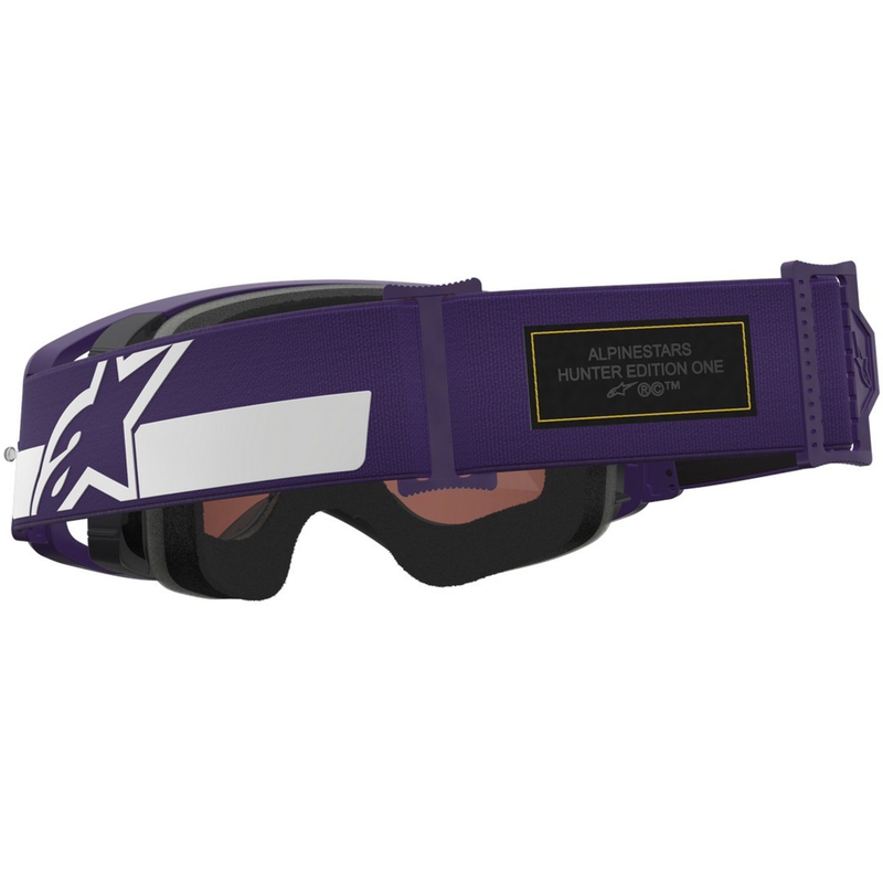 Motokrosové okuliare Alpinestars Supertech Vision Hunta96 XXV fialovo-biele so zrkadlovo strieborným plexi