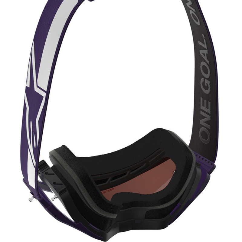 Motokrosové okuliare Alpinestars Supertech Vision Hunta96 XXV fialovo-biele so zrkadlovo strieborným plexi