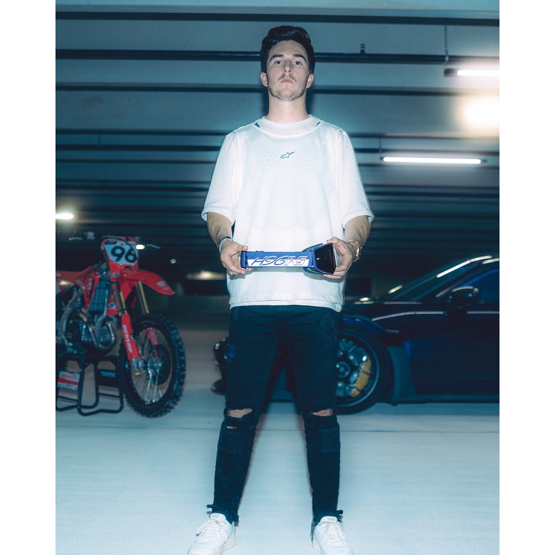 Motokrosové okuliare Alpinestars Supertech Vision Hunta96 XXV fialovo-biele so zrkadlovo strieborným plexi