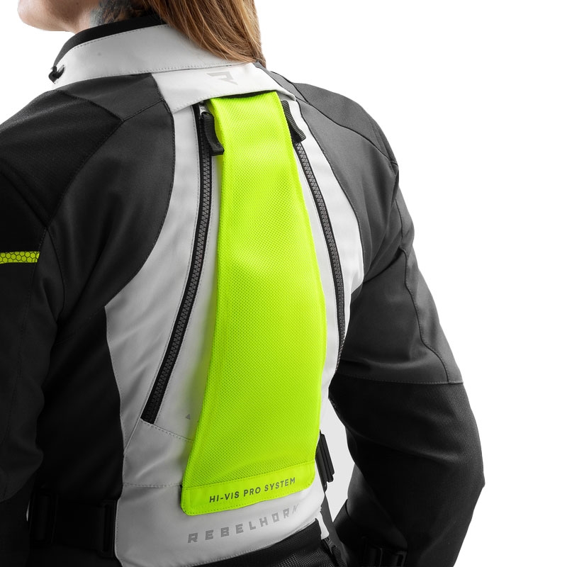 Dámska bunda na motorku Rebelhorn Hardy 3.0 čierno-šedo-fluo žltá