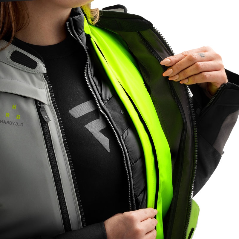 Dámska bunda na motorku Rebelhorn Hardy 3.0 čierno-šedo-fluo žltá