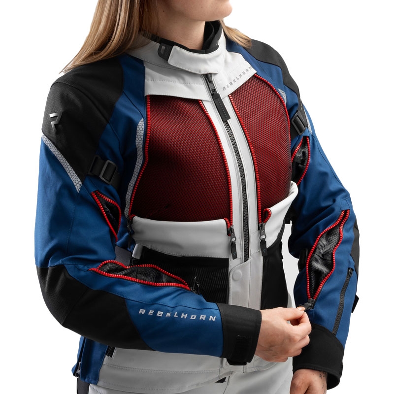 Dámska bunda na motorku Rebelhorn Hardy 3.0 modro-šedo-červená