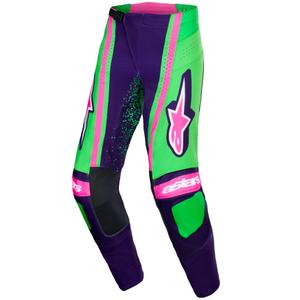 Motokrosové nohavice Alpinestars Techstar Nomur tmavo fialovo-zeleno-fluo ružové