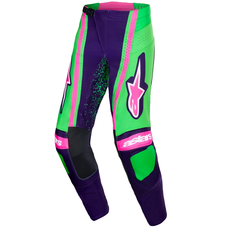 Motokrosové nohavice Alpinestars Techstar Nomur tmavo fialovo-zeleno-fluo ružové