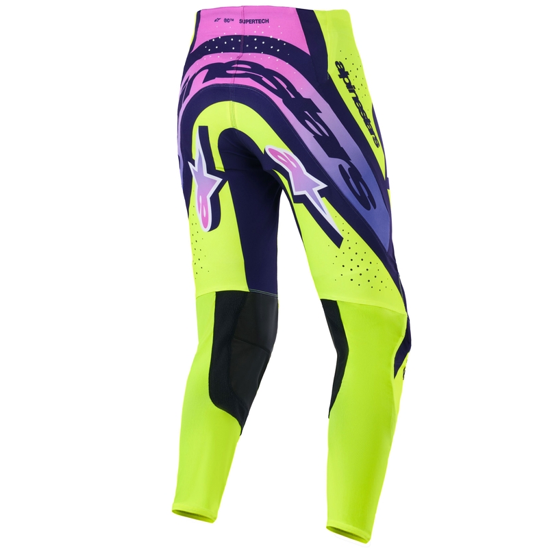 Motokrosové nohavice Alpinestars Supertech Vista fluorescenčno žlto-fialovo-čierne