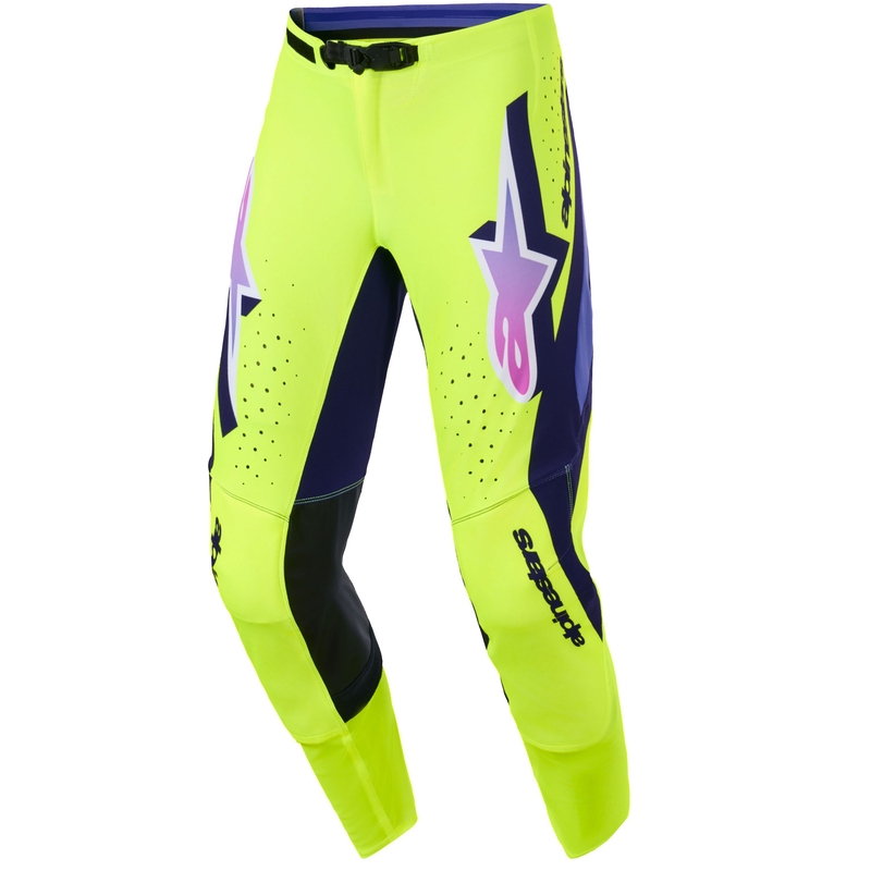 Motokrosové nohavice Alpinestars Supertech Vista fluorescenčno žlto-fialovo-čierne