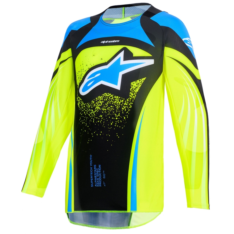 Detský motokrosový dres Alpinestars Techstar Nomur tmavo modro-fluorescenčno žlto-modrý