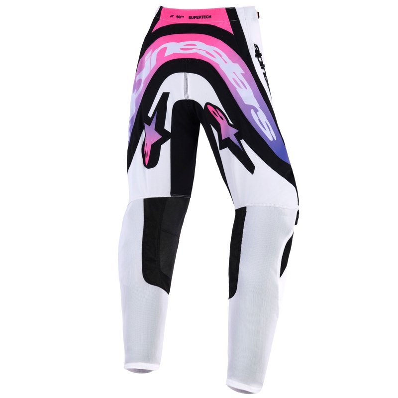 Detské motokrosové nohavice Alpinestars Supertech Vista bielo-fialovo-čierne