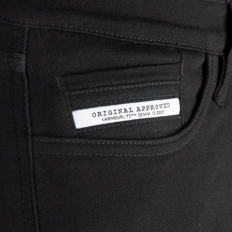 Skrátené džínsy na motorku OXFORD ORIGINAL APPROVED SUPER STRETCH JEANS AA SLIM FIT čierne