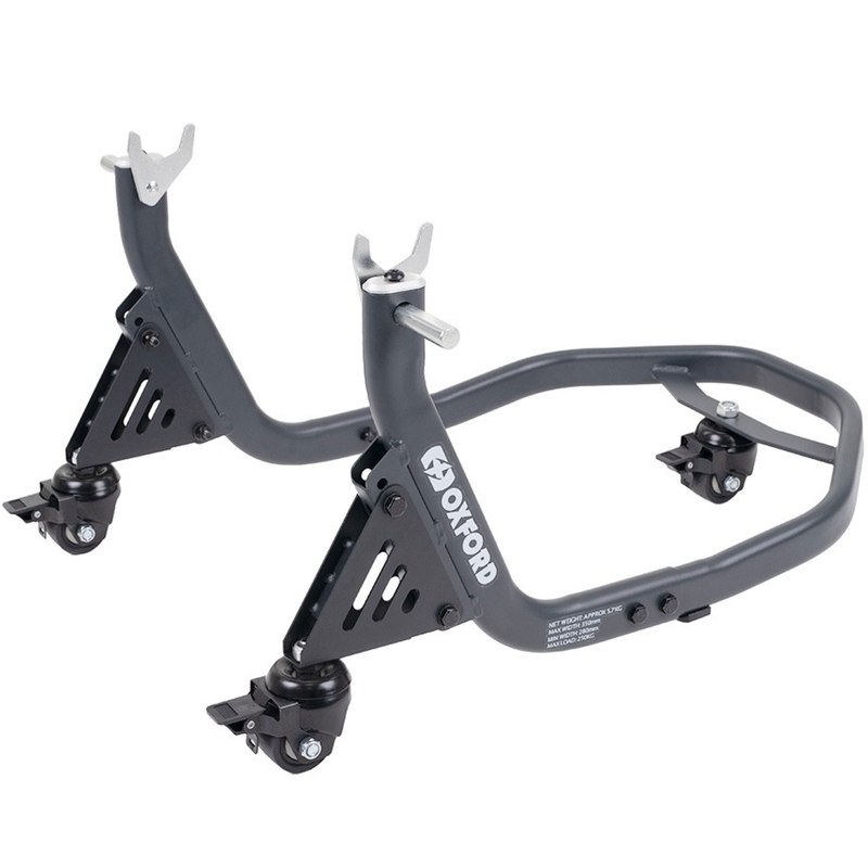 Zadný stojan na motocykel kolískový Oxford Zero-G s prídavným kolieskom čierny
