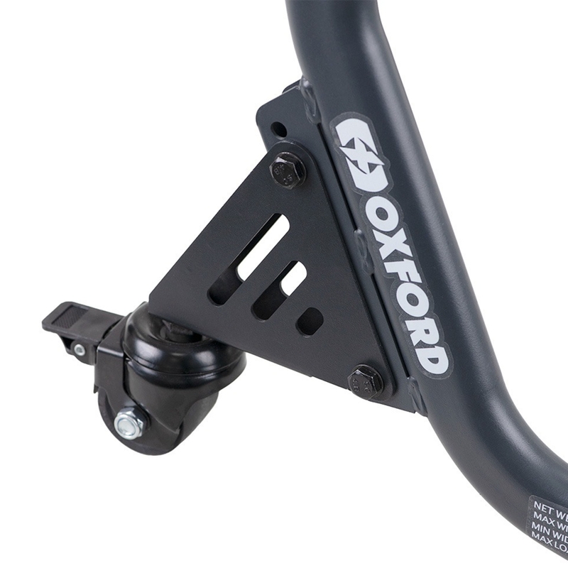 Zadný stojan na motocykel kolískový Oxford Zero-G s prídavným kolieskom čierny