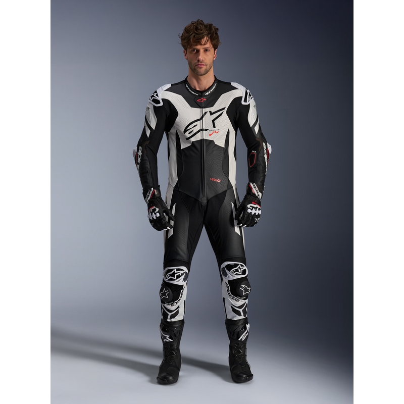 Jednodielna kožená kombinéza Alpinestars GP Plus V4 Sprint, Tech-air kompatibilná čierno-bielo-červená fluo