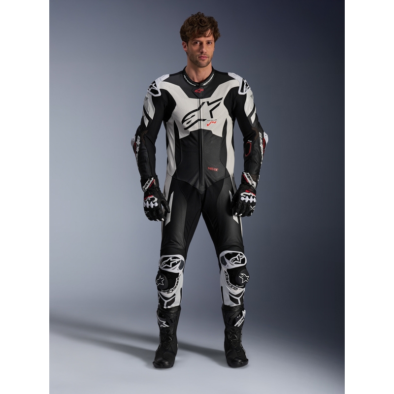 Jednodielna kožená kombinéza Alpinestars GP Plus V4 Sprint, Tech-air kompatibilná čierno-bielo-červená fluo