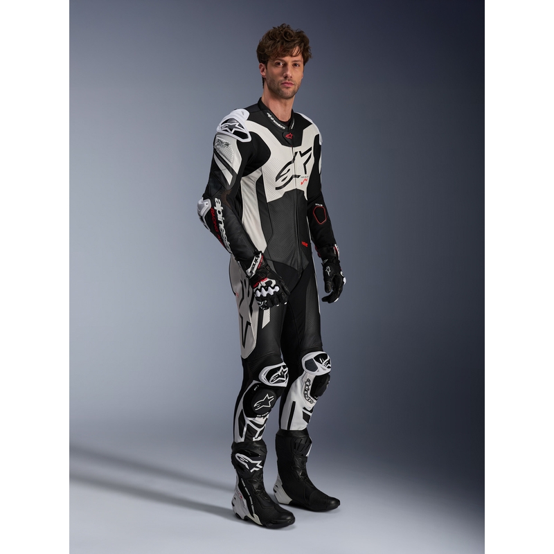 Jednodielna kožená kombinéza Alpinestars GP Plus V4 Sprint, Tech-air kompatibilná čierno-bielo-červená fluo