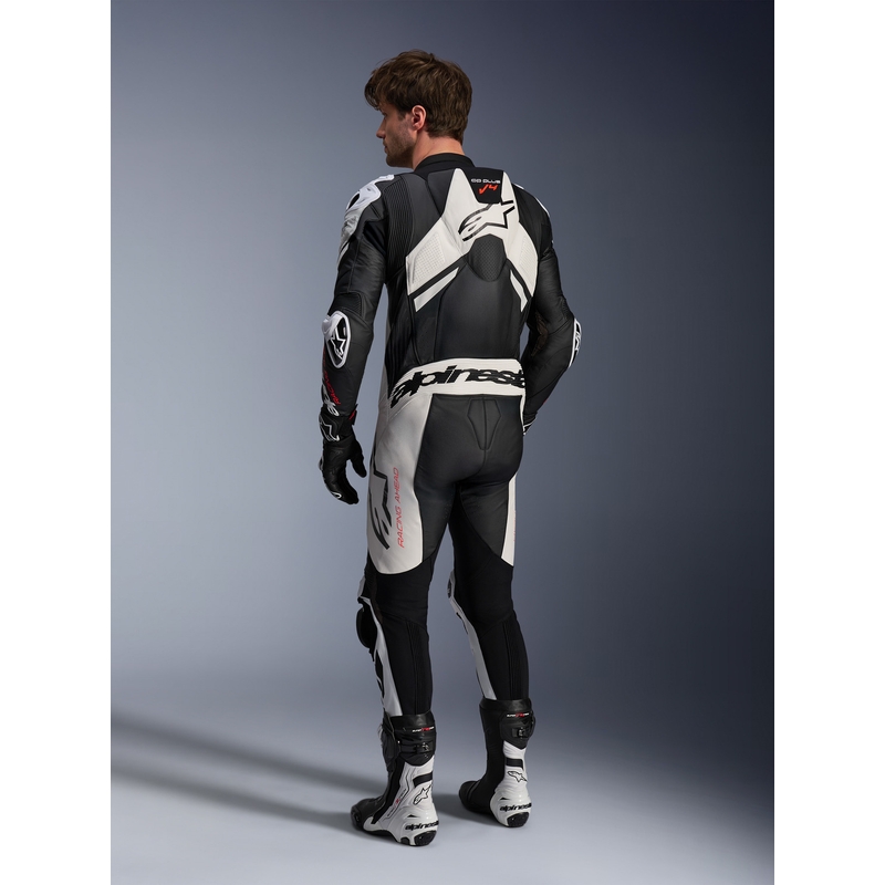 Jednodielna kožená kombinéza Alpinestars GP Plus V4 Sprint, Tech-air kompatibilná čierno-bielo-červená fluo